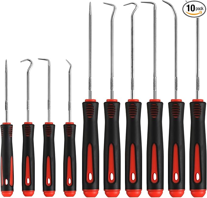 Hook and Pick Set – 10PCS Precision Pick Tools with Non-Slip Grip for Automotive, O-Ring, Seal & Gasket Removal, Mechanical and DIY Use Tool Set, Picks Precision Hooks Puller Remover Tools