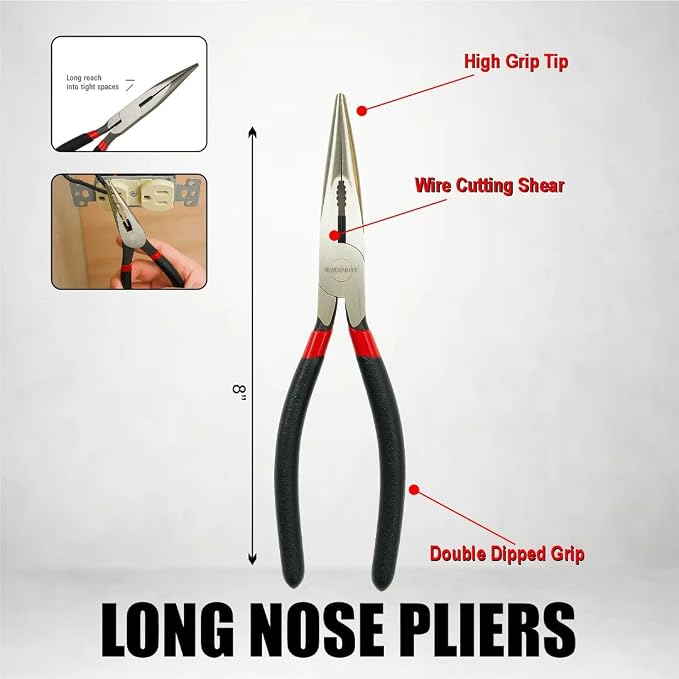 6-Piece Pliers Set 6–10 Inch Groove Joint, Long Nose, Slip Joint, Linesman & Diagonal Cutting Pliers Heavy-Duty Chrome Vanadium Steel Tools for DIY, Home Repair & Professional Use E-2011