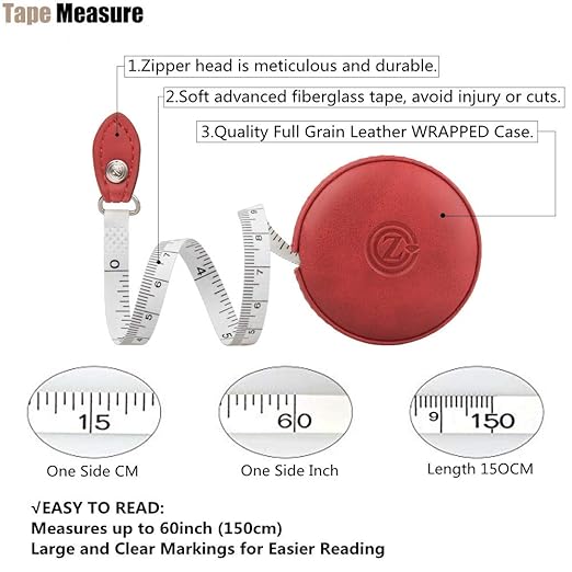 Sewing Tape Measure, Medical Body Cloth Tailor Craft Dieting Measuring Tape, 79 Inch/2 M Dual Sided Retractable Ruler with Push Button Round(1 Pack, Red)