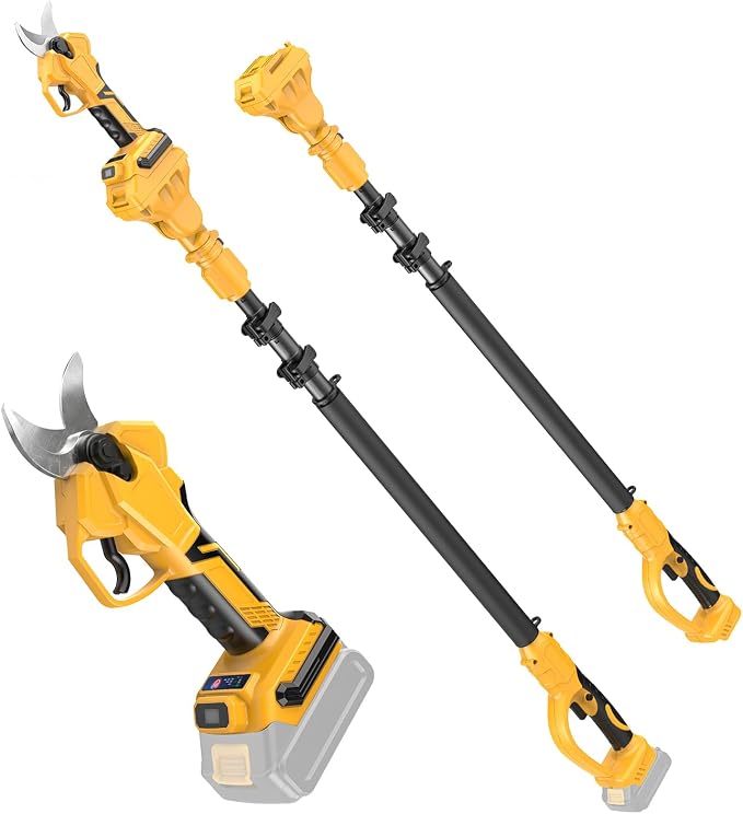 2 IN 1 Electric Pole Pruner Compatible with Dewalt 20V Battery(No Battery) | Electric Pruning Shears with 1.6" Cutting Diameter, 4 Modes, LCD Display for High Branch & Tree Trimming