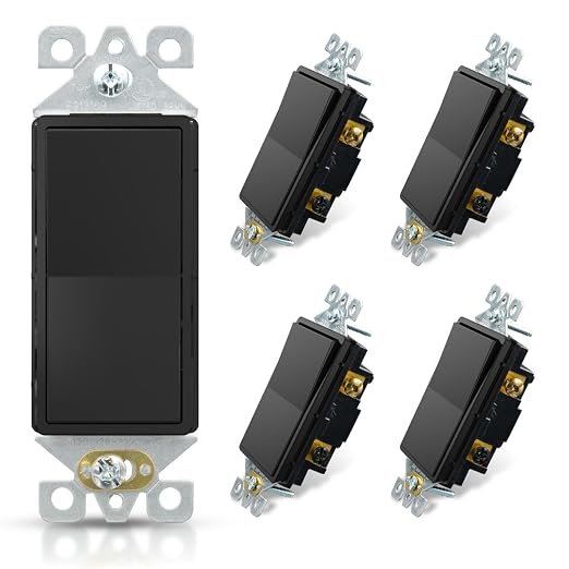 ELEGRP 3 Way Decorative Light Switch, 15Amp, 120-277 Volt, AC Decorator Rocker Paddle Wall Switch Replacement, Self-Grounding, Residential and Commercial Grade, UL Listed (5 Pack, Glossy Black)