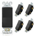 ELEGRP 3 Way Decorative Light Switch, 15Amp, 120-277 Volt, AC Decorator Rocker Paddle Wall Switch Replacement, Self-Grounding, Residential and Commercial Grade, UL Listed (5 Pack, Glossy Black)
