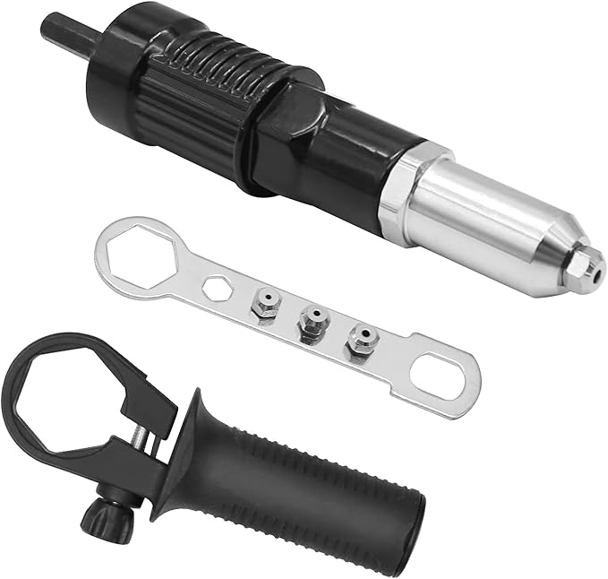 Pop Rivet Gun Adapter Kit, Professional Rivet Gun Adapter Rivet Drill Attachment with 4 Rivets Heads Cordless Rivet Gun Power Drill Adaptor Kit