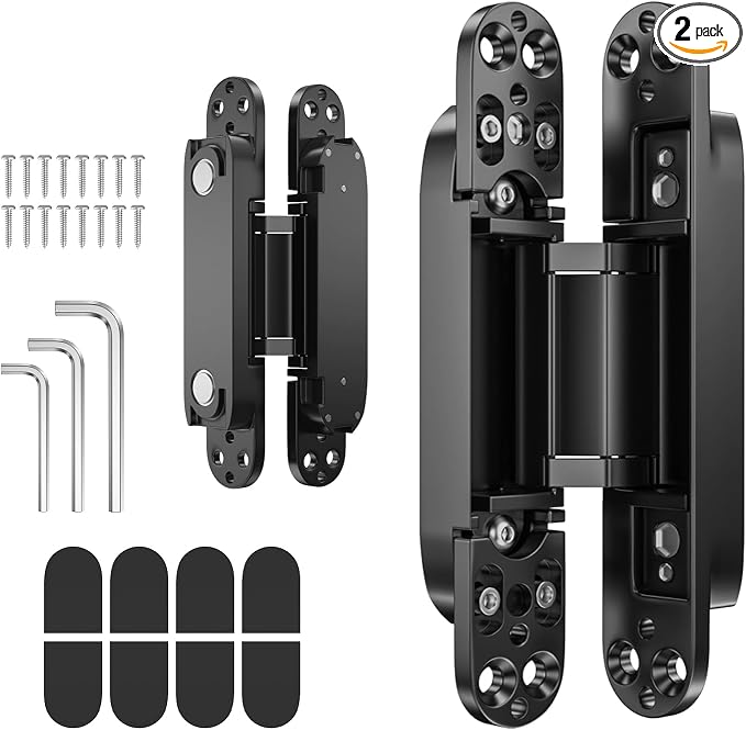9.7" 2 pcs Hidden Hinges for Doors Invisible Hinge Concealed Hinges Zinc Alloy 180 Degree Swing Hinge 3 Way Adjustable Butt Silent Door Hinges 9.7 x 3.3 x 1inch (Black 10 inches)