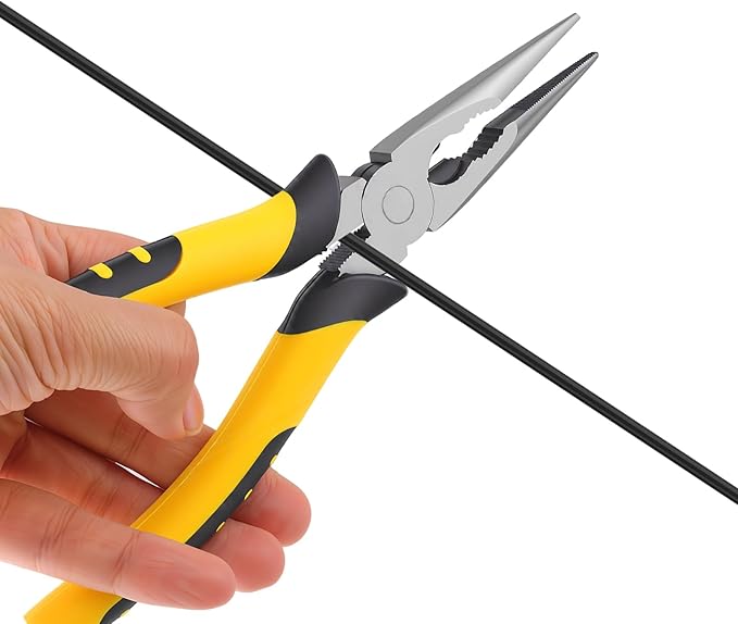 8-Inch Premium Needle-Nose Pliers, Wiojided High-Carbon Steel Precision Long Nose Pliers with Wire Cutter, Anti-Slip Soft Grip, Paper Clamp Design for Home, Jewelry, Crafts, Fishing, Narrow Spaces