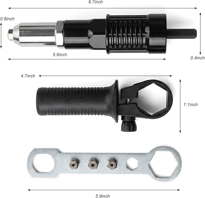 Rivet Gun Adapter Kit, Riveting Drill Attachment with 2.4mm/3.2mm/4.0mm/4.8mm Rivets Heads, Cordless Rivet Gun Power Drill Adapter Kit for Automotive Home Pop Riveting Work