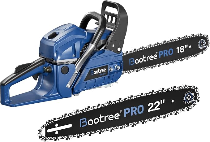 62cc 18 & 22 Inch Gas Chainsaw for Tree Cutting, Firewood, Logging | 2-Cycle Engine & Anti-Vibration System, Quick Start Technology