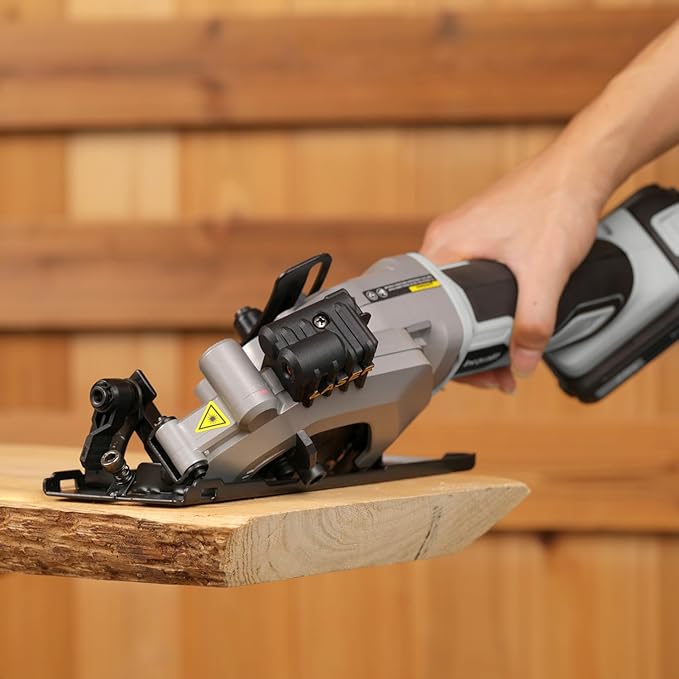 Cordless Mini Circular Saw, 4-1/2 Inch 3400 RPM Circular Saw with Laser Guide, Rip Guides, 2 Blades (24T Wood + 60T Metal), Max Cutting Depth 1-11/16" (90°), 1-1/8" (45°)"