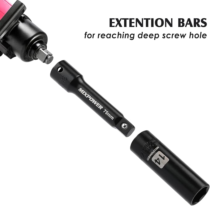MIXPOWER 3/8" Drive Deep Impact Socket Set, 6 Point, 49 Piece Standard SAE and Metric Sizes-5/16-Inch to 3/4-Inch and 8-22 mm, 3/8'' impact universal joint, Cr-V Steel Mechanic Socket Set