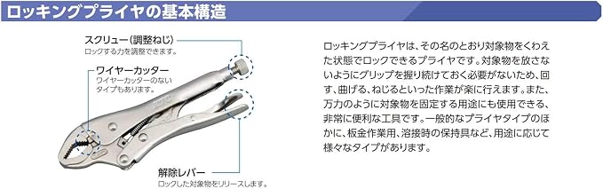 Kyoto Tools (KTC) Locking Pliers Curved Chin 250CR