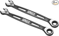 HARFINGTON 2Pcs Ratcheting Combination Wrench 10mm Stubby Wrench Metric High Carbon Steel Double 12-Point Box Open-Ended Ratchet Spanner Tool for Household Garage Workshop Auto Repairs, Black