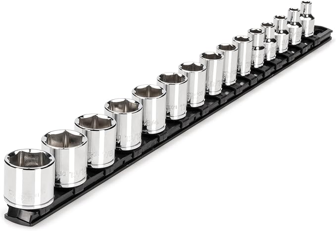 TEKTON 3/8 Inch Drive 6-Point Socket Set, 15-Piece | SHD91109 | (1/4 - 1 in.), Shallow, Socket Rail