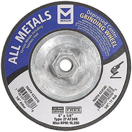 Mercer Industries 623580 Type 27 Depressed Center Grinding Wheel, For All Metals, 6" x 1/4" x 5/8"-11, 10-Pack