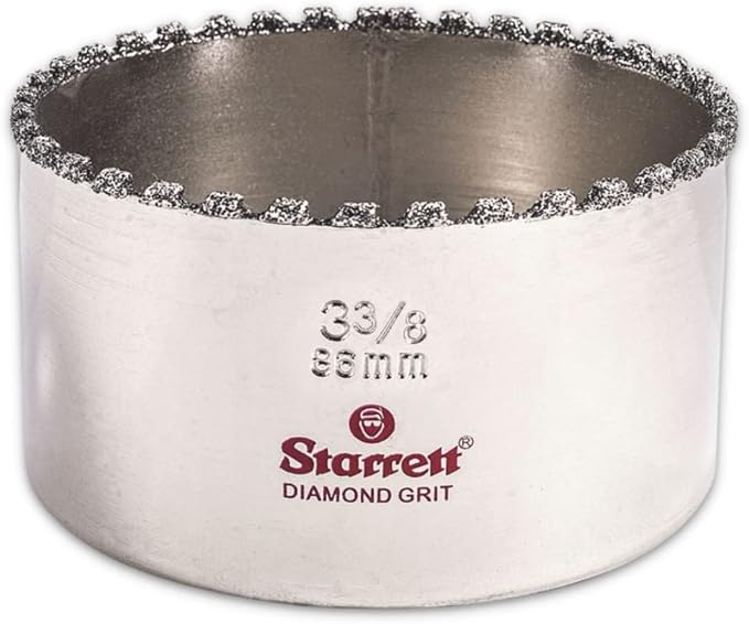 Starrett Diamond Grit Hole Saw, 3-3/8" Dia, 1-5/8" Cutting Depth | Ideal For Drilling Small Diameter Holes, 5/8-18 Thread Size, XA2/XA10 Arbor, Silver Finish, KD0338-N