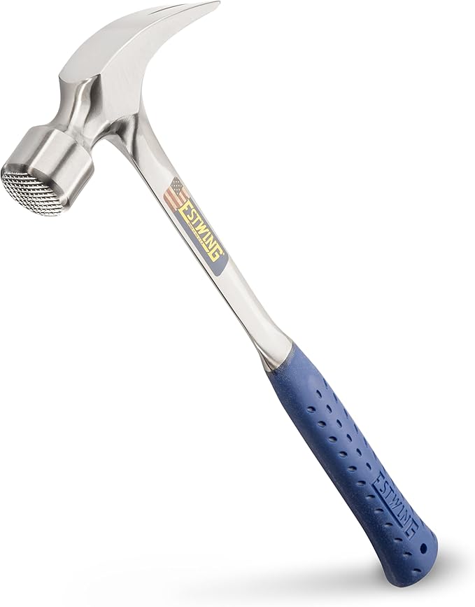 ESTWING Framing Hammer - 30 oz USA Made Long Handle Straight Rip Claw Hammer with Milled Face & Shock Reduction Grip - E3-30SM