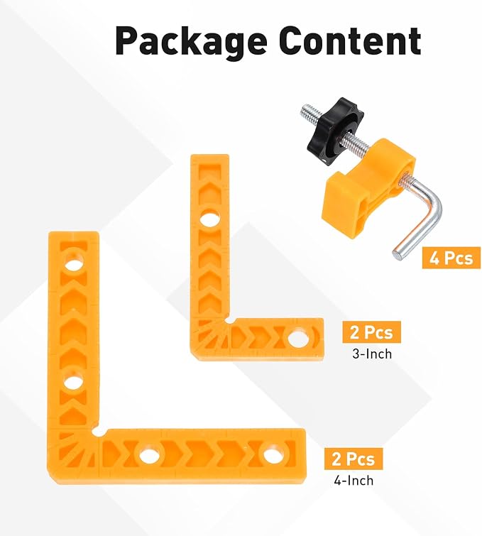 HARFINGTON 4Pcs Corner Clamp 90 Degree 3/4" Right Angle Clamp Set for Woodworking, ABS Plastic Positioning Square Tool for Picture Frame Box Cabinets Drawers, Yellow