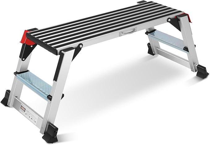 Work Platform, Aluminum Step Ladder, 40"×12"×20" Step Platform Non-Slip, Heavy Duty Folding Work Bench Capacity 330 LBS for Washing Vehicles, Cleaning, Painting, Decorating