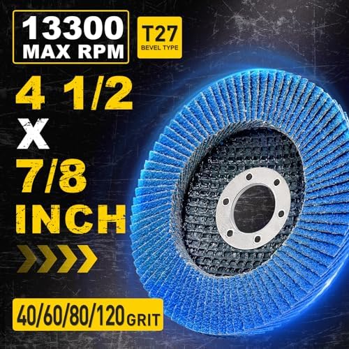 Flap Discs 4 1/2 for Angle Grinder, 12 Pcs Flap Discs 40/60/80/120 Grit, 4.5" x 7/8" High Density Zirconia Type 27 Flap Sanding Disc for Grinding, Rust Removal, Sanding and Finishing -12 Packs