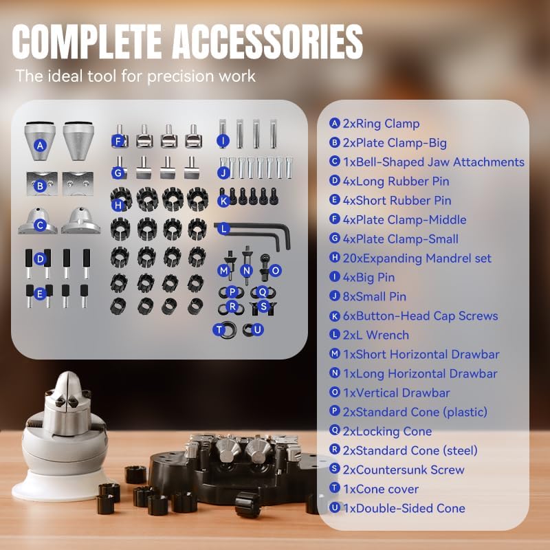 Lakimi Ball Vise - 3 Inch Engravers Vise with Self-Centering Jaw, Rotational Brake, 360° Rotation, 78 pcs Engraving Setting Tool Accessories, Stainless Steel A04C