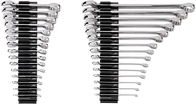 TEKTON Stubby and Standard Combination Wrench Set, 30-Piece | WCB95908 | (1/4 - 1 in.), Modular Organizers, Chrome Finish