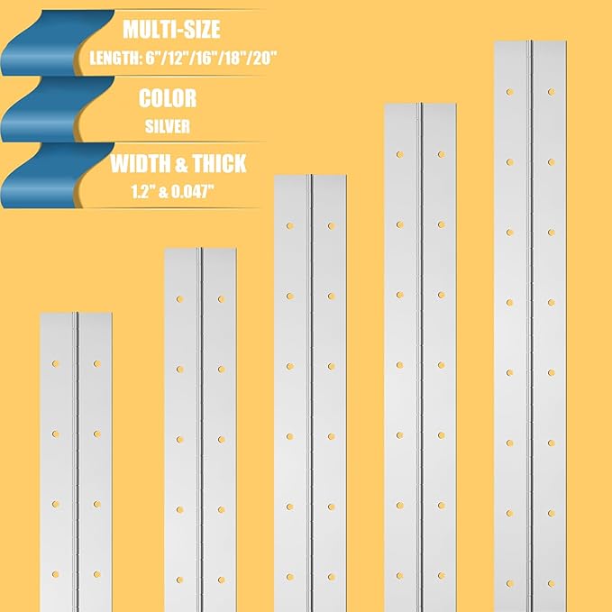 2PCS 20Inch Continuous & Piano Hinges, Heavy Duty Stainless Steel Piano Hinge with Hole, 0.05" Thickness/1.2" Open Width Folding Cabinet Door Butt Hinge