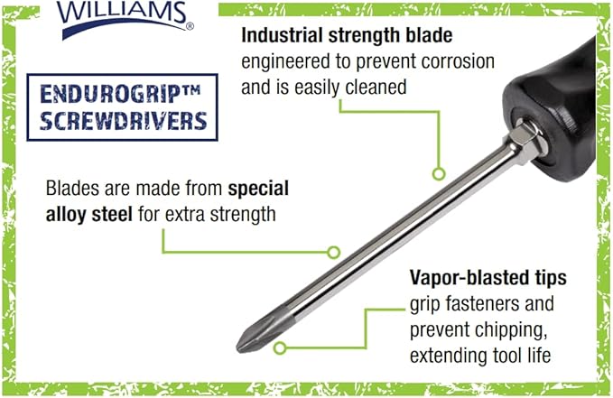Williams 5-Piece Endurogrip Multi-Size Screwdriver Set, Keystone Slots Hex Bolster & Phillips, Comfort Grip Prevents Slippage, Extra Strength Steel Chrome Blades
