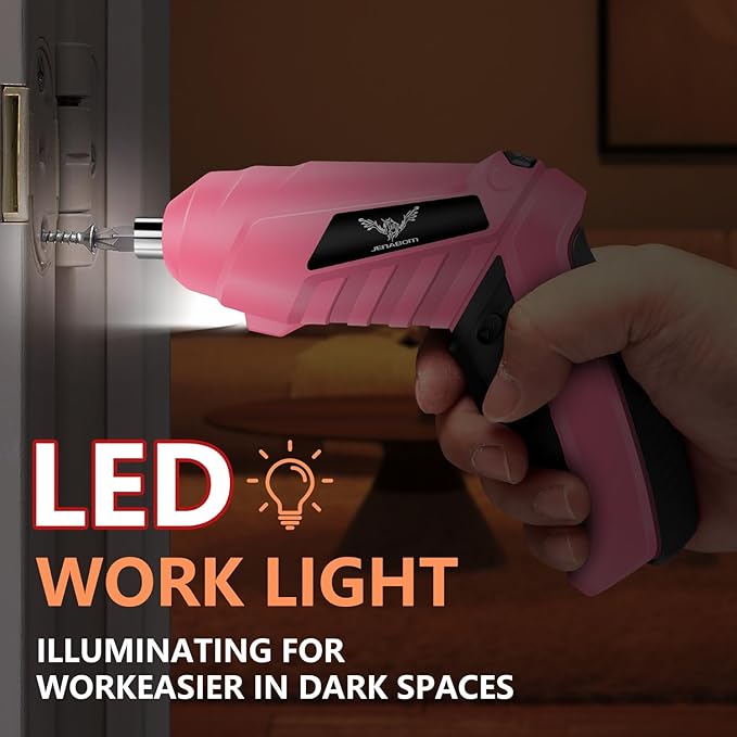 JENABOM 47 in 1 Electric Screwdriver Cordless Rechargeable Small Power Drill Set 3.6V Li-ion 3Nm Max Torque Electric Rotatable with LED Light Screwdriver, Pink