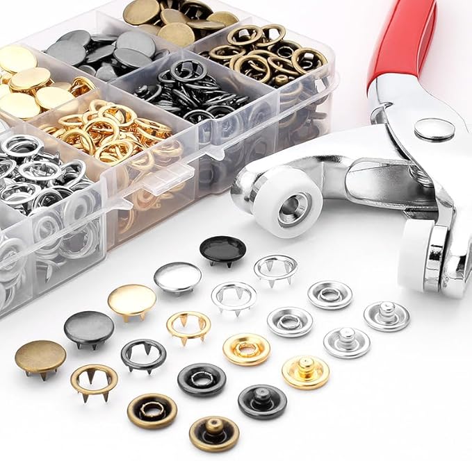 GTAAOY 100 Sets 9.5mm Metal Snaps Buttons with Fastener Pliers Press Tool Kit Perfect for Baby Crafts Clothes Hats and Sewing, Snap Button Fasteners Kit for Baby Clothing Sewing