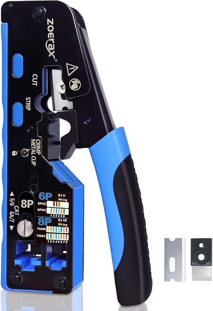 All-In-One RJ45 Crimp Tool with Hand-Twist Screw and Wire Terminal Crimper for CAT7/CAT6A/CAT6/CAT5E/CAT5, Ethernet Crimper RJ45 crimper RJ45 Pass Through Crimp Tool Ethernet Crimping Tool