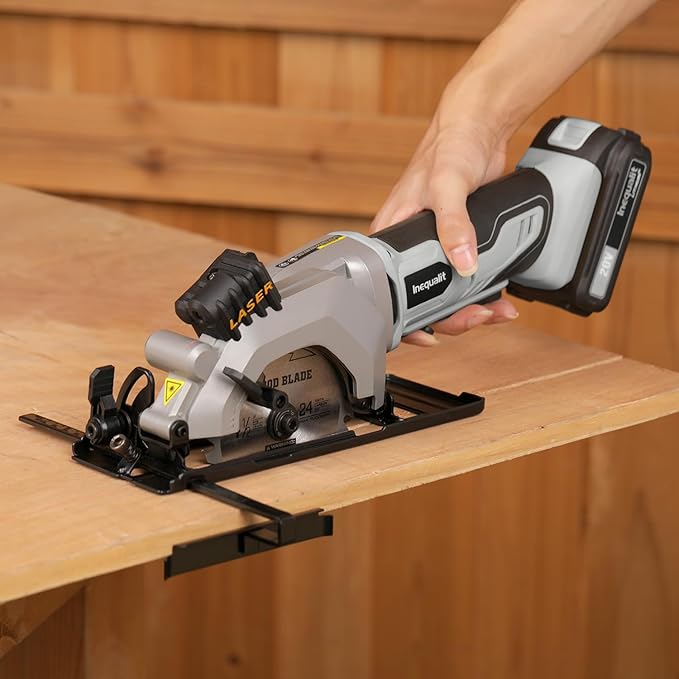 Cordless Mini Circular Saw, 4-1/2 Inch 3400 RPM Circular Saw with Laser Guide, Rip Guides, 2 Blades (24T Wood + 60T Metal), Max Cutting Depth 1-11/16" (90°), 1-1/8" (45°)"