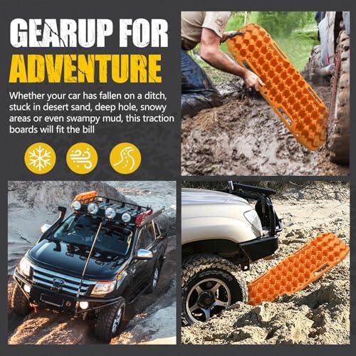 BUNKER INDUST Off Road Traction Boards, Pair Recovery Tracks Traction Mat for Vehicle Truck Jeep SUV, Mud, Snow, Sand Ramp-Orange Emergency Tire Traction Pads (Gen 10th)