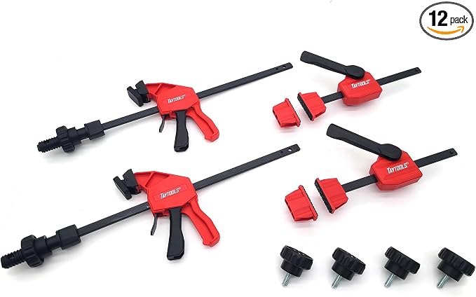 Taytools 12-Piece MFT Table Clamp Kit - 10' Vertical & Horizontal Clamps, Bench Dogs & Locking Knobs - Fits Tables with 20mm Dog Holes