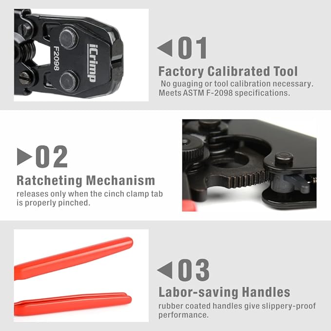 IWISS Ratcheting PEX Cinch Tool for Fastening Stainless Clamps from 3/8-Inch to 1-Inch with Calibration Gauge Suits ASTM F2098 and Non F2098 Ear Hose Clamps