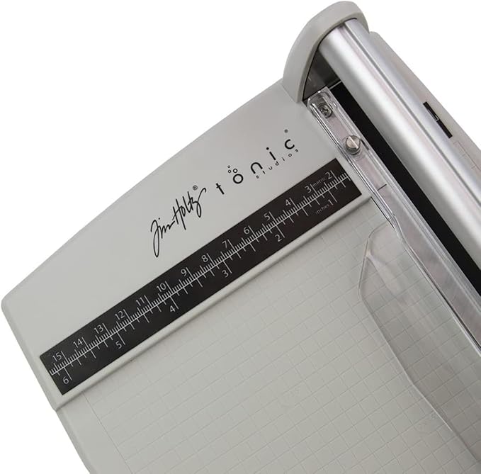 Tonic Studios Paper Cutter Tool - Rotary Trimmer for Scrapbooking, Cardstock, Vinyl, Photos - 12.5 Inch Cutting Length with Extendable Ruler and Grid Lines, White