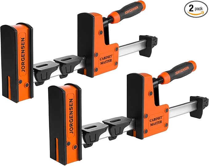 JORGENSEN 12-Inch Parallel Bar Clamp, Heavy-Duty Cabinet Master Clamp for Woodworking Glue-Up, 2200 lbs Force, Quick Release, Spreader Function, 2-Pack
