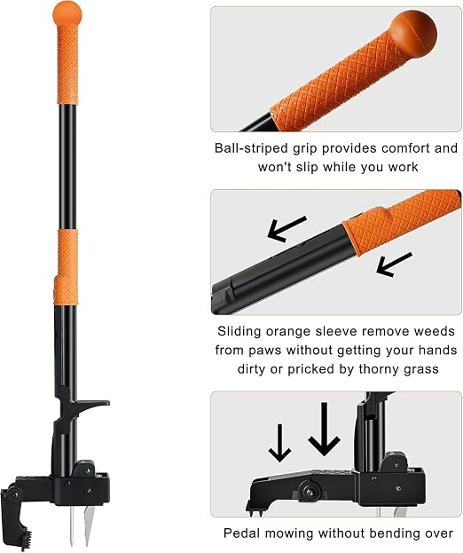 Weed Puller Tool Stand-Up - 40" Long Handle Weed Picker with Leaf Bag, 4 Claws Stainless Steel & Foldable Foot Board, Easy Weeding Removal, No Bending 101.6 cm