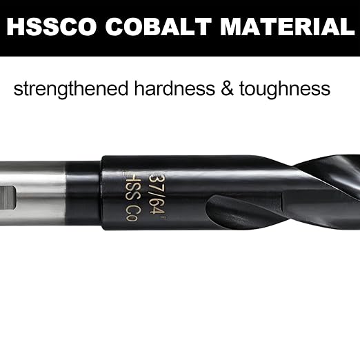 37/64 Drill Bit for Metal and Hardened Steel, M35 Cobalt 1/2 Inch Reduced Shank Industrial Grade Heavy Duty Drill Bit, with Index Storage Case