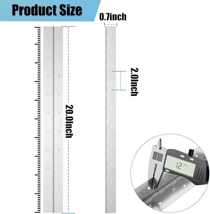 2PCS 20Inch Continuous & Piano Hinges, Heavy Duty Stainless Steel Piano Hinge with Hole, 0.05" Thickness/1.2" Open Width Folding Cabinet Door Butt Hinge