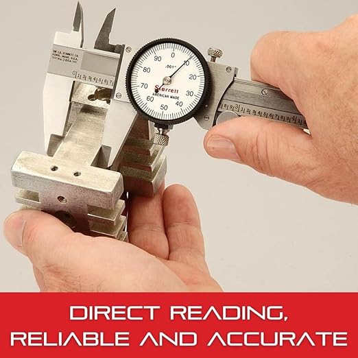 Starrett 120 Series Dial Slide Calipers for Accurate Measurement with Fitted Plastic Case - Yellow Face, 0-150mm Range, 0.02mm Graduation, +/-.03mm Accuracy - 120AM-150