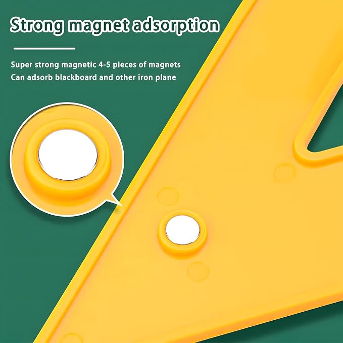 Magnetic Teaching Ruler Set with Multi-Functional Geometry Tools Durable ABS Plastic for Whiteboard Classroom Projects Student Teacher Math Supplies (Yellow 2pcs)