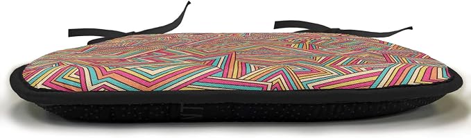 Lunarable Geometric Chair Cushion Pads Set of 4, Abstract Pattern Stripe Illusion Geometry Angles Stars Structure, Anti-Slip Seat Padding for Kitchen & Patio, 16"x16", Magenta Orange