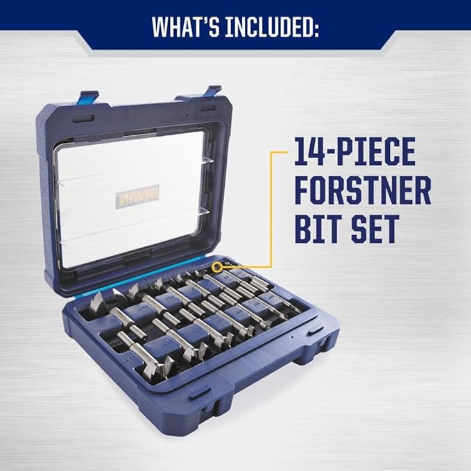 IRWIN Marples Forstner Bit Set, Wood Drill Bits, Made of Carbon Steel, Ideal for Fine Woodworking, Cabinet-Making and More, 14 Pieces (1966893)