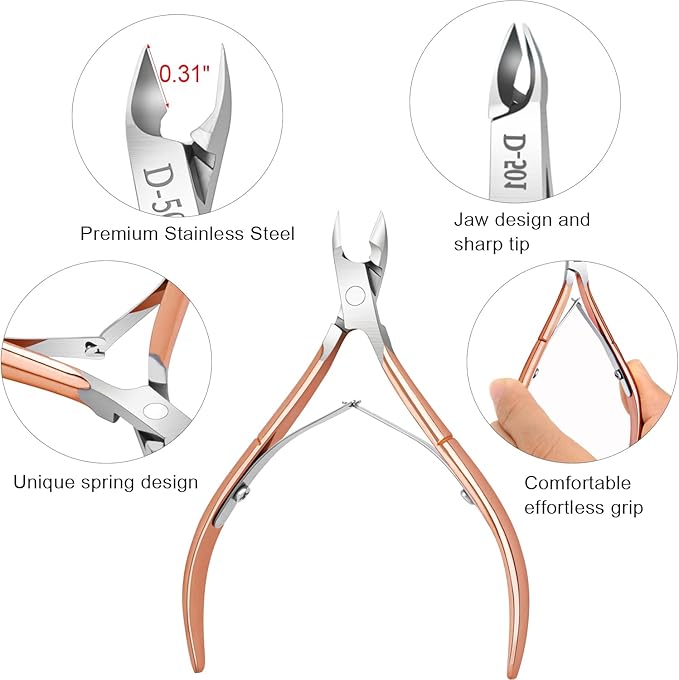 4 Packs Cuticle Nipper, Premium Stainless Steel Cuticle Trimmer for Manicure & Pedicure at Home/Spa/Salon[Rose Gold]