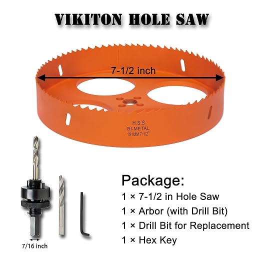 7.5 Inch Hole Saw with Arbor for Metal Wood Plastic, 7-1/2 in Bi-Metal Hole Cutter for Different Project with Smooth and Flat Drilling Edge, Fast Chip Removal,Lighter and Portable