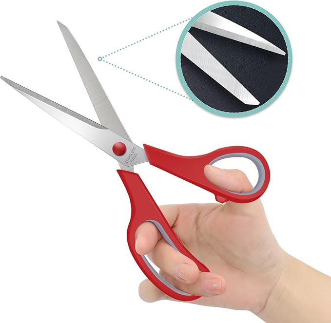 6 Packs Sewing Craft Scissors Bulk,8" Multipurpose Heavy Duty Sharp Scissors,Stainless Steel Shears for Home Office Student Supplies,Red