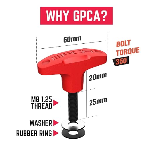 GPCA Quick Release Tie Down GP Anchor PRO, Wrangler JL 2018-2025 | w/o Nut, M8 25mm Thumbscrew, Hardtop Removal, Jeep Accessories & Cargo Tie Down (6PC, Red)