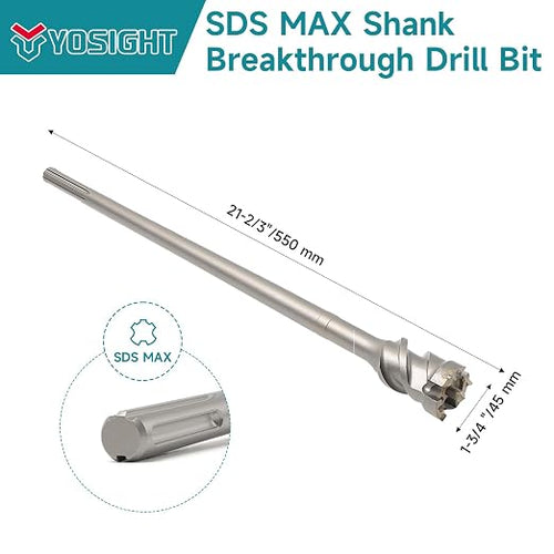1-3/4 in. Break Through Drill Bit, 1-3/4 in. x 21-2/3 in. Carbide Tipped Hole Saw Bit with Storage Tube, SDS MAX Shank, Tools for Concrete Brick Stone and Other Masonry Construction Material