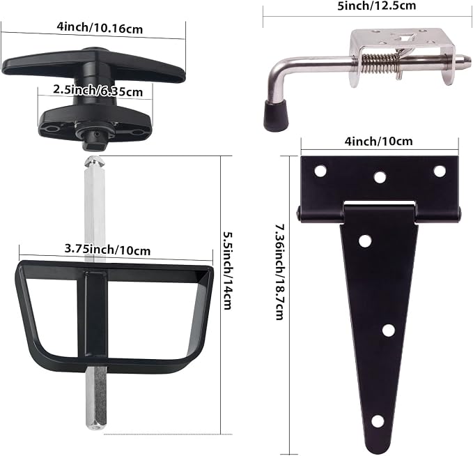 6" Shed Door Hardware Kit with T-Handle Lock & 5 Keys - 6 Hinges, 2 Barrel Bolts - Iron Gate Hardware Set, Black Powder Coated by [BTEOBFY]