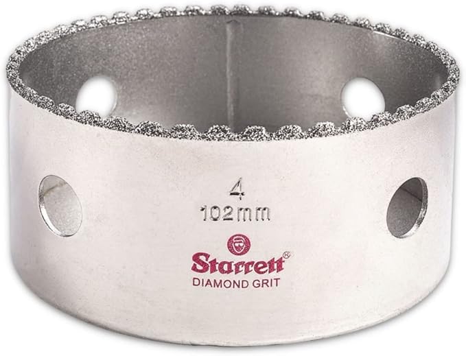 Starrett Diamond Grit Hole Saw 4" Dia, 1-5/8" Cutting Depth | Ideal For Drilling Small Diameter Holes, 4 In Diameter, 5/8-18 Thread Size, XA2/XA10 Arbor Type, Silver, KD0400-N