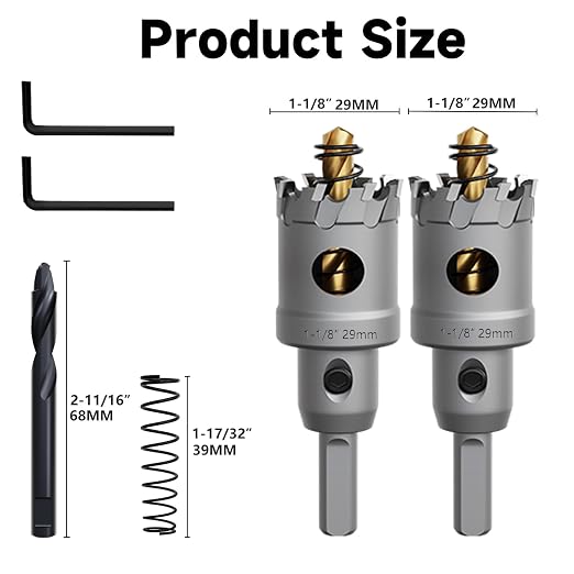 Metal Hole Saw 1-1/8''(29mm) 2Pcs Set Heavy Duty Tungsten Carbide Tipped Hole Cutters Set with a nitrided Step Drill and L-flench, for Steel Iron,Aluminum,Stainless stell